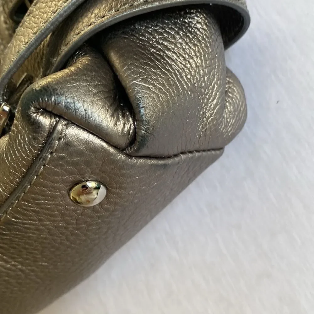 MICHAEL KORS Metallic Silver Gray Pebbled Leather Hobo Style Bag